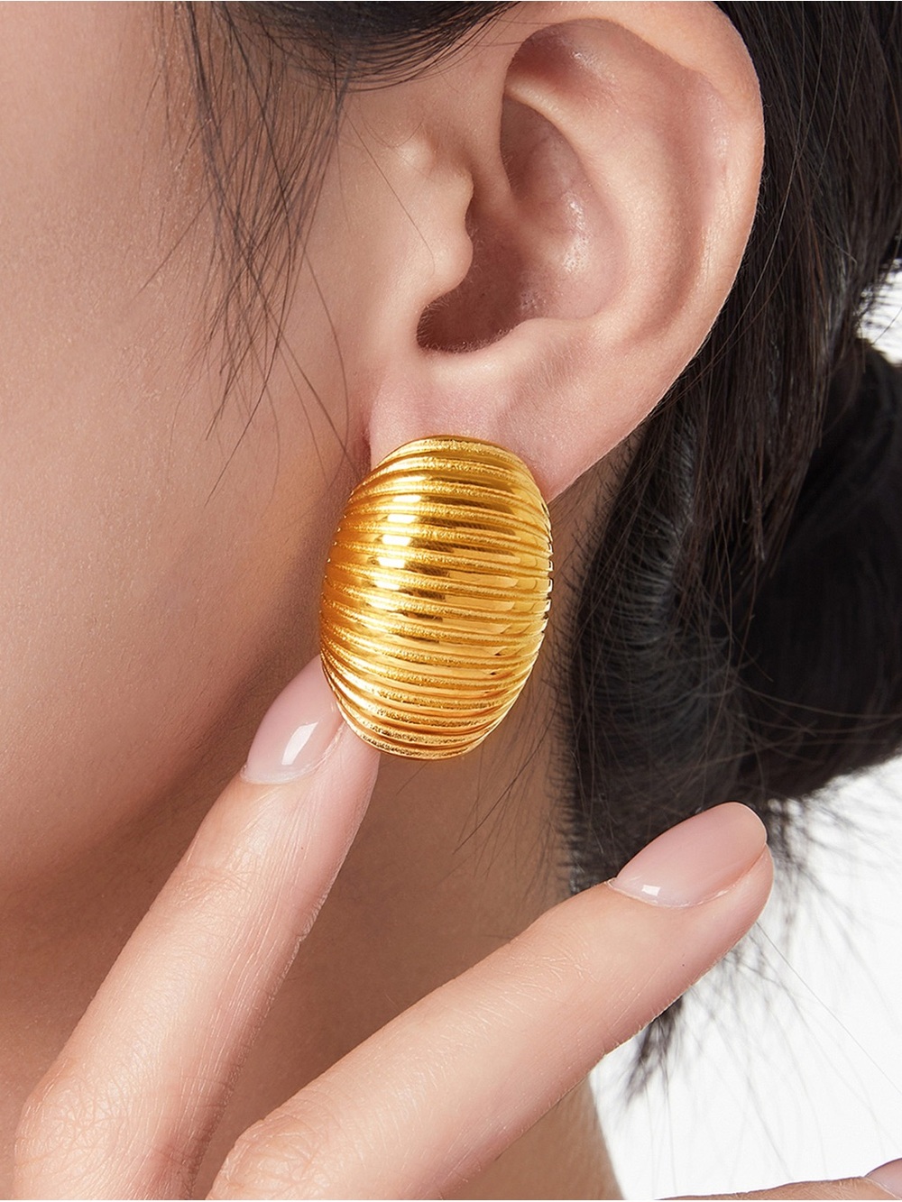 Anthropology Gold Ribbed Dome Clip-On Earrings